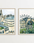 London skyline print of painting by Medjool Studio. Print of original gouache painting of the London skyline, including the London eye and traditional British style buildings.