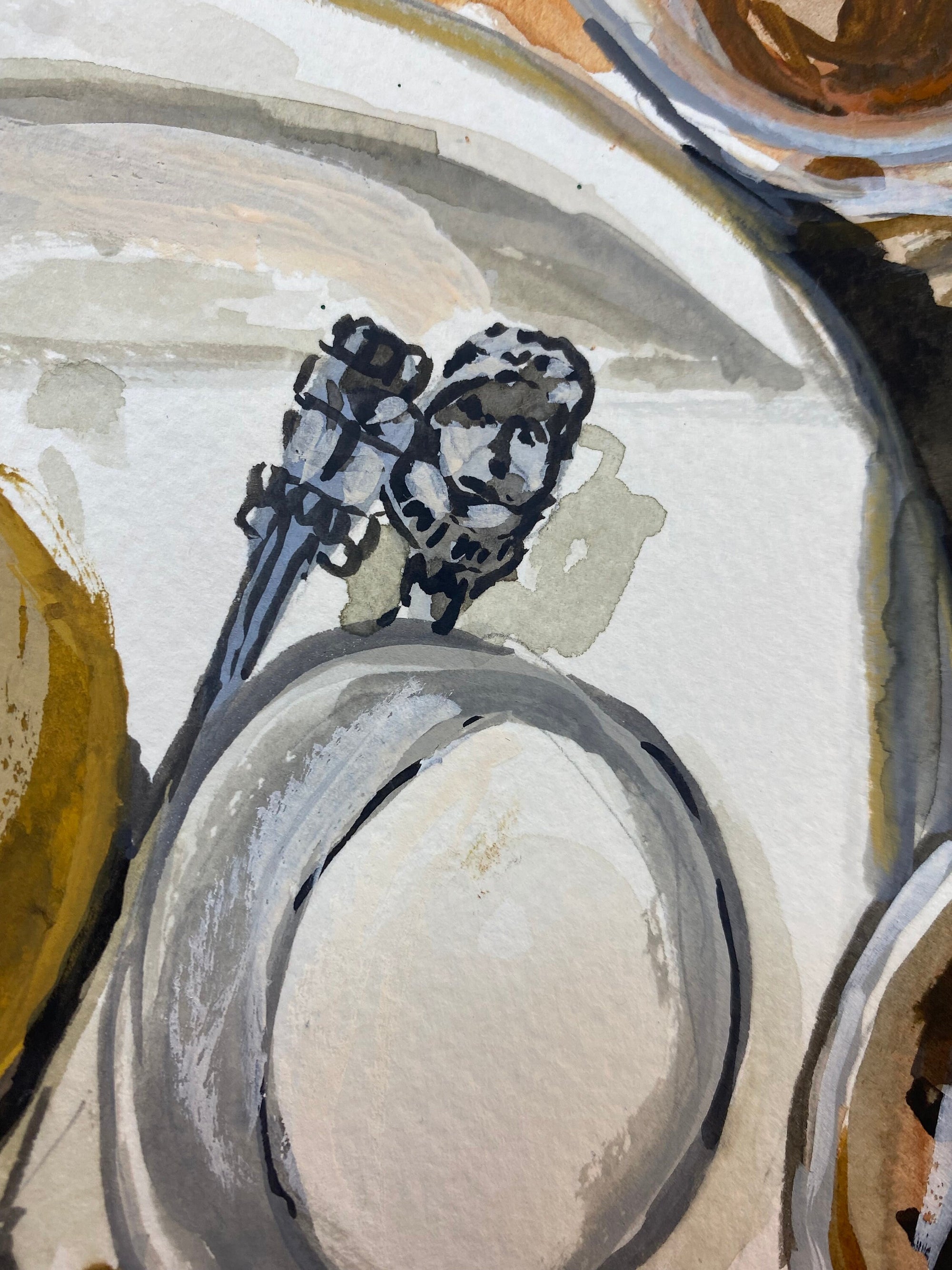Coffee print of painting by Medjool Studio. Print of original gouache painting of full coffee mugs that captures the essence of coffee's charm.