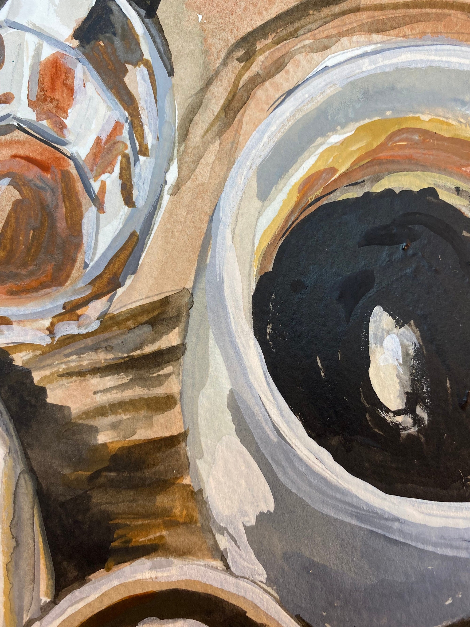 Coffee print of painting by Medjool Studio. Print of original gouache painting of full coffee mugs that captures the essence of coffee&#39;s charm.
