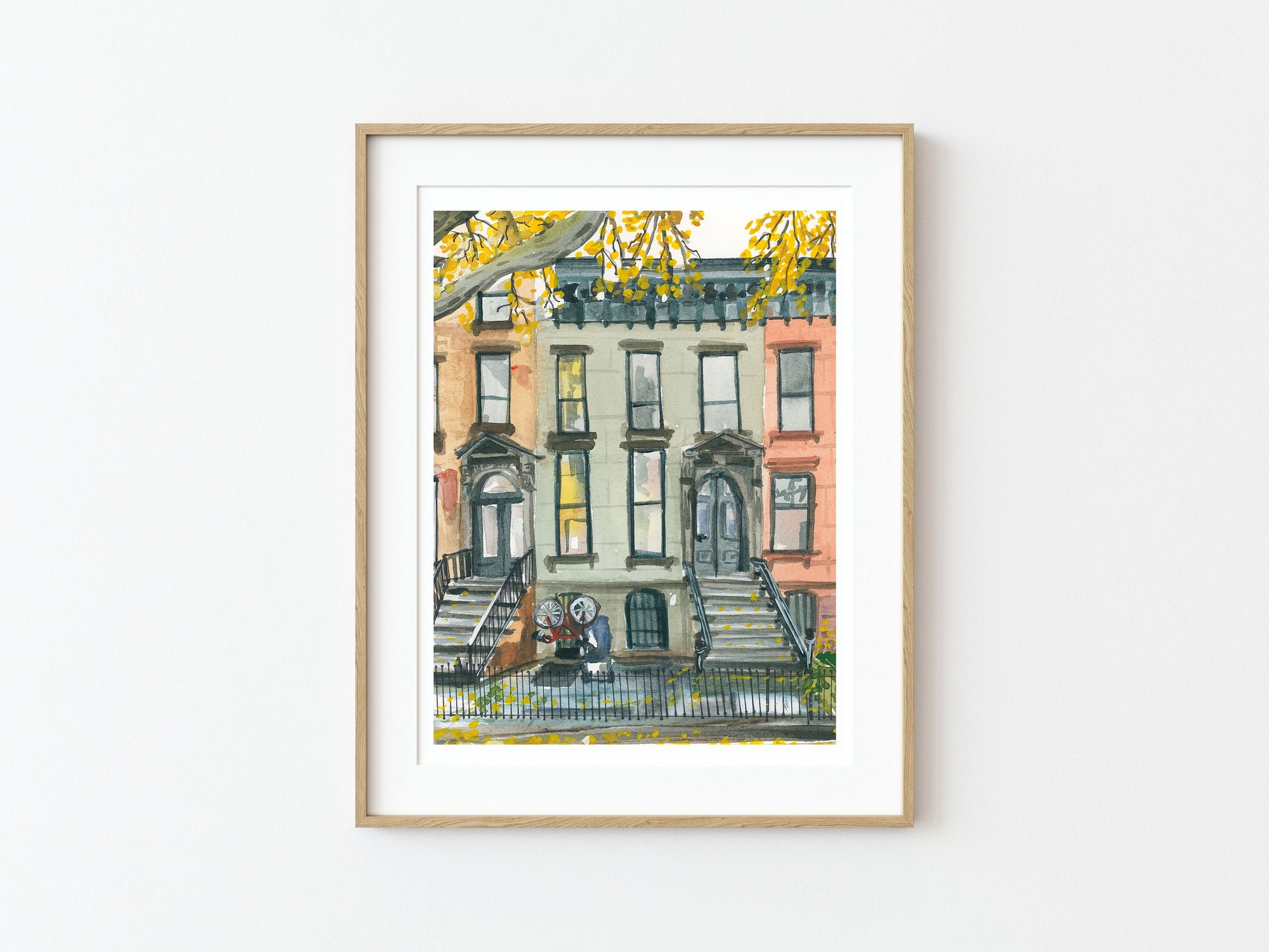 Montreal brownstone print of painting by Medjool Studio. Print of original gouache painting of a brownstone building in Montreal, Canada.