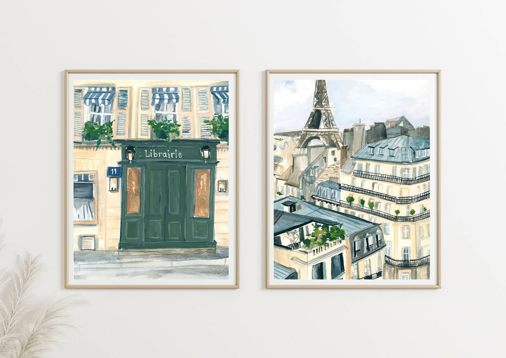 Paris bookstore print of painting by Medjool Studio. Print of original gouache painting of the front doors of a Parisian bookstore.