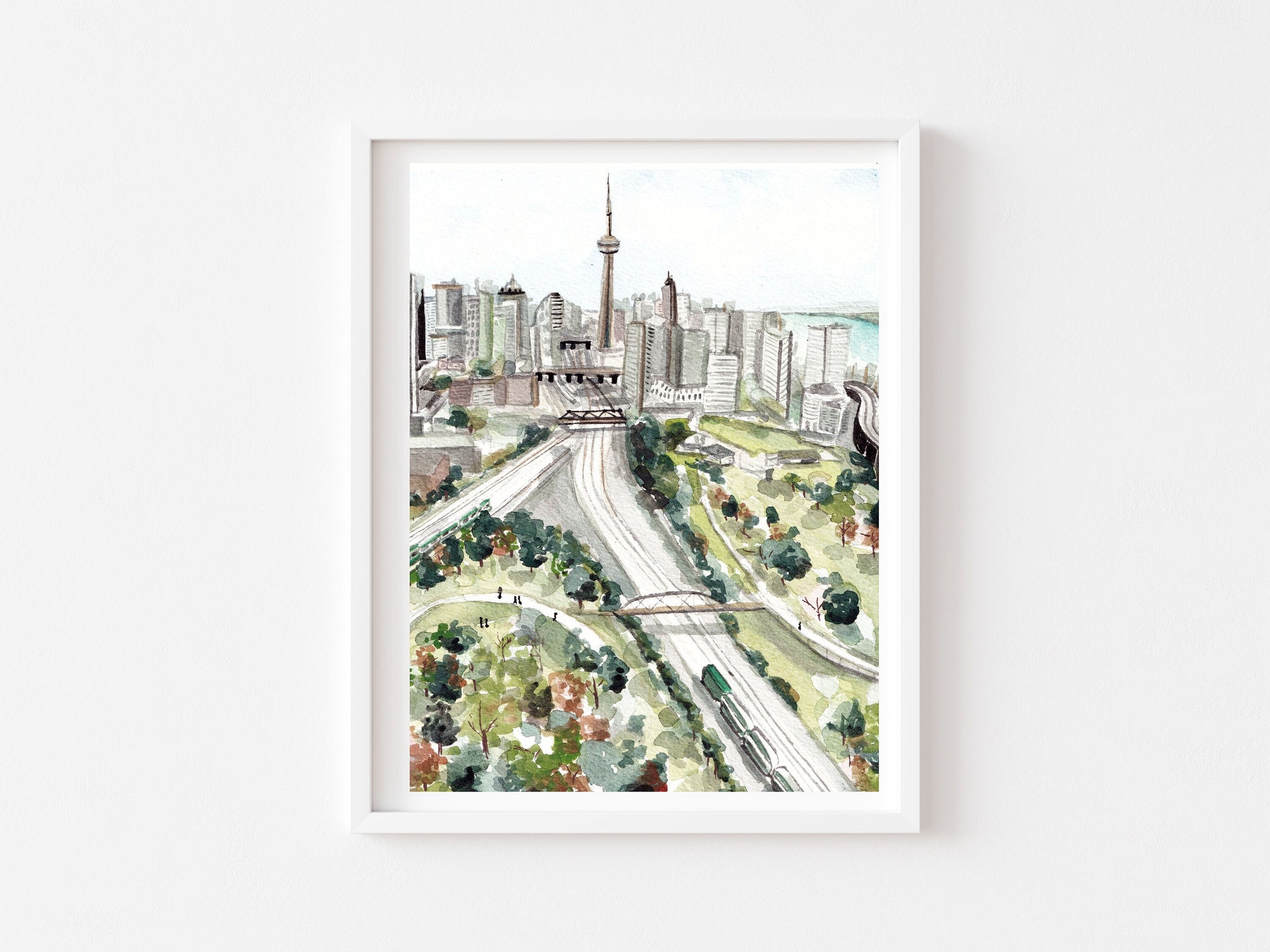 Toronto cityscape print of painting by Medjool Studio. Print of an original gouache painting of the Toronto cityscape. 